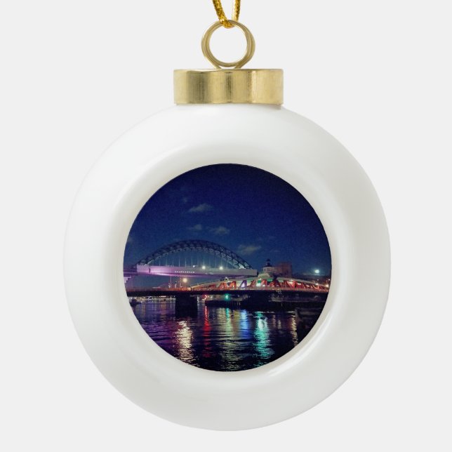 Newcastle bridges ceramic ball christmas ornament (Front)