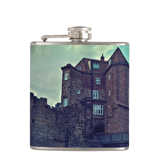 Newcastle castle , ruins hip flask (Front)