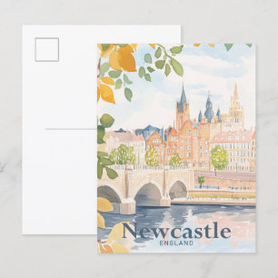 Newcastle England Watercolor Travel Illustration Postcard