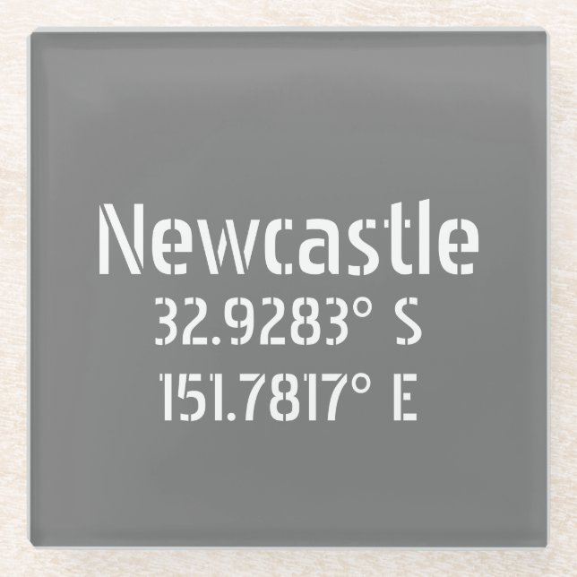 Newcastle NSW Latitude Longitude Glass Coaster (Front)