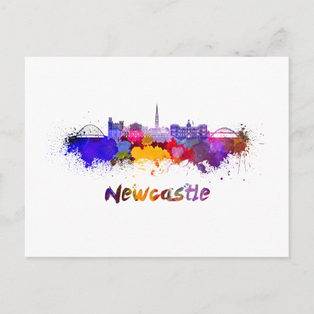 Newcastle skyline in watercolor postcard (Front)