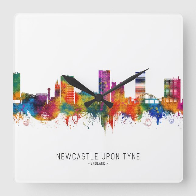 Newcastle UK Skyline Square Wall Clock (Front)