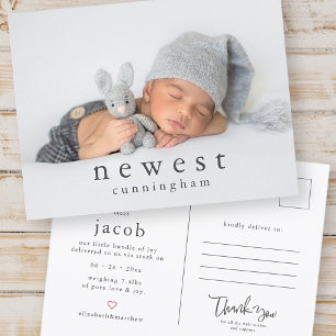 Newest Family Member Modern Chic Baby Birth Announcement Postcard