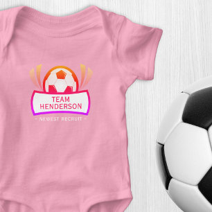 Newest Recruit Custom Pink Soccer Baby Bodysuit