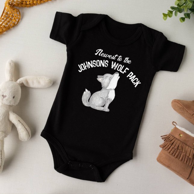 Newest to the wolf pack baby gifts baby bodysuit (Newest to the wolf pack baby bodysuit cute howling wolf pup personalized name new baby gifts)
