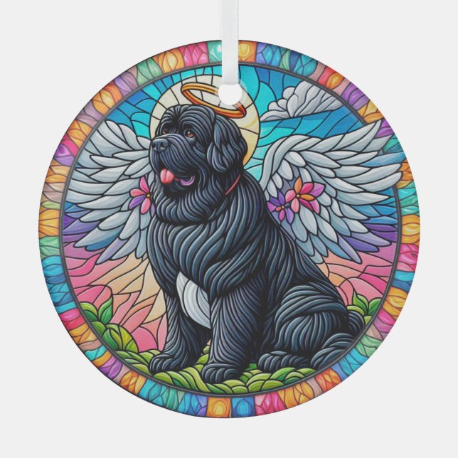 Newfie Angel Colourful Stained Glass Style Ornamen Tree Decoration (Front)