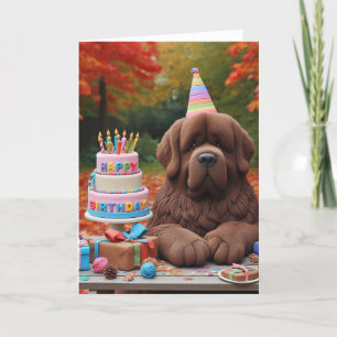 Newfie Brown Birthday Party in Autumn Card