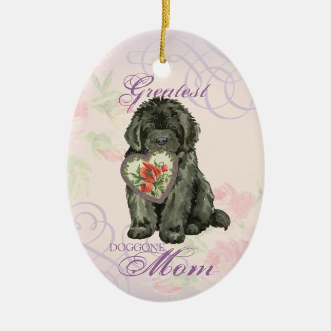 Newfie Heart Mum Ceramic Ornament (Front)