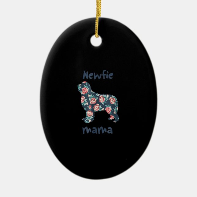 Newfie mama | newfoundland dog mum present ceramic tree decoration (Front)