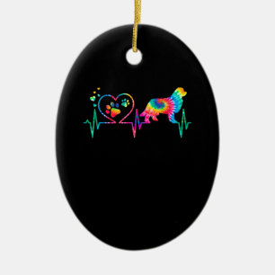 Newfie mum dad heartbeat tie dye dog gift ceramic tree decoration