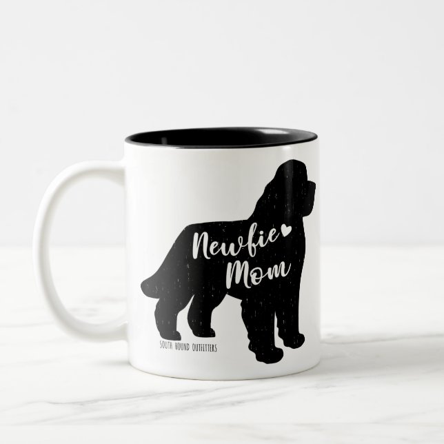 Newfie Mum, Newfoundland Dog Silhouette Two-Tone Coffee Mug (Left)