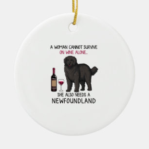 Newfoundland and wine Funny dog  Ceramic Tree Decoration