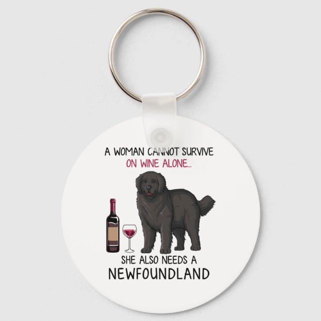 Newfoundland and wine Funny dog  Key Ring (Front)