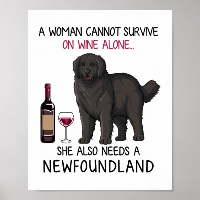 Newfoundland and wine Funny dog  Poster (Front)