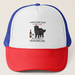 Newfoundland and wine Funny dog Trucker Hat