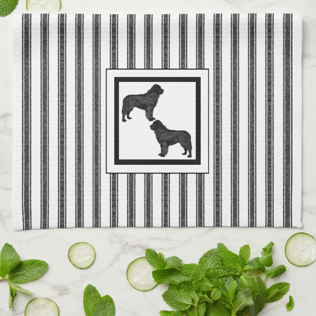 Newfoundland  Black  on black and white stripe Tea Towel (Folded)