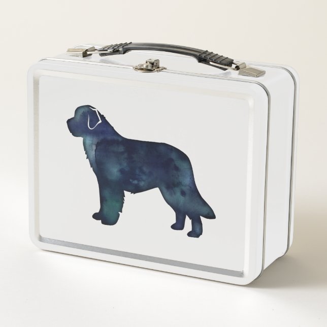 Newfoundland Black Watercolor Silhouette Metal Lunch Box (Front)