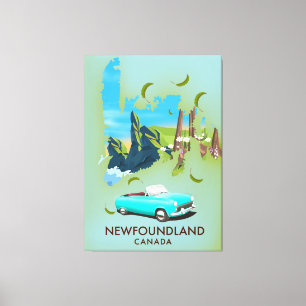 Newfoundland Canada map travel poster Canvas Print