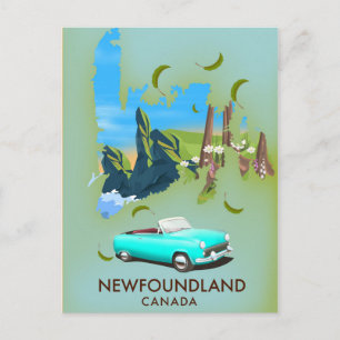 Newfoundland Canada map travel poster Postcard