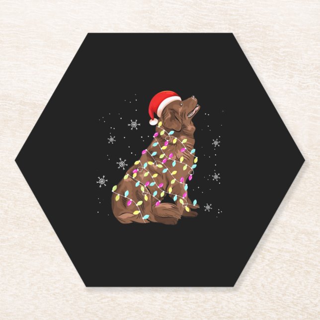 Newfoundland christmas light gift |funny dog lover paper coaster (Front)