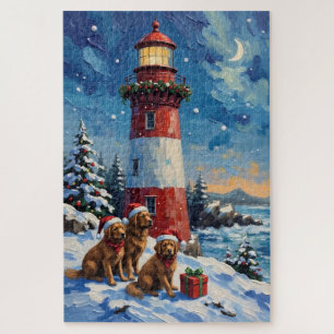 Newfoundland Christmas Lighthouse Holiday Jigsaw Puzzle