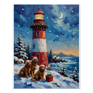 Newfoundland Christmas Lighthouse Holiday Poster