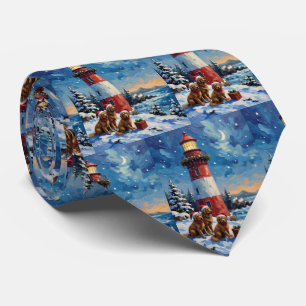 Newfoundland Christmas Lighthouse Holiday Tie