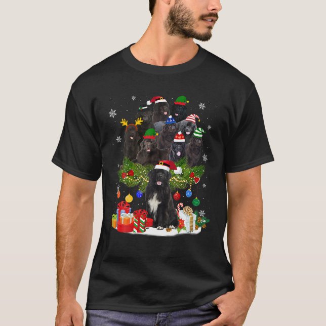 Newfoundland Christmas Tree Lights Funny Dog Xmas T-Shirt (Front)