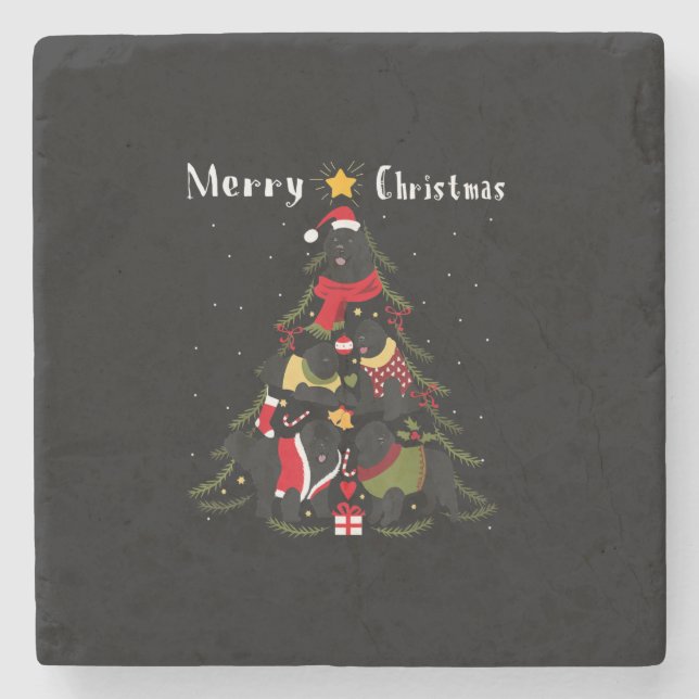 Newfoundland Christmas Tree Xmas Dog Lover Stone Coaster (Front)