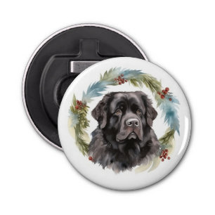 Newfoundland Christmas Wreath Festive Pup  Bottle Opener
