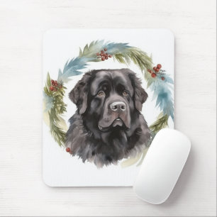 Newfoundland Christmas Wreath Festive Pup Mouse Pad