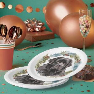 Newfoundland Christmas Wreath Festive Pup Paper Plate