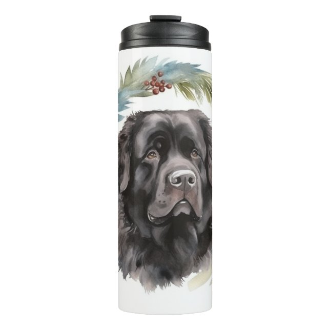 Newfoundland Christmas Wreath Festive Pup  Thermal Tumbler (Front)