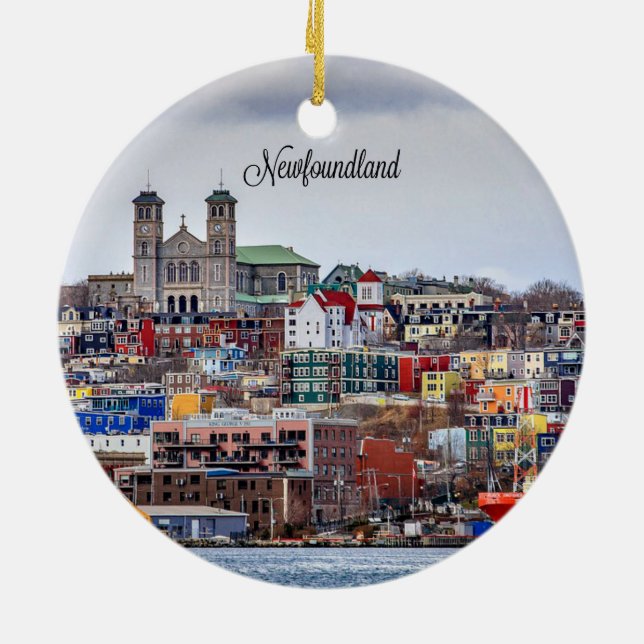 Newfoundland, cityscape photograph ceramic tree decoration (Back)