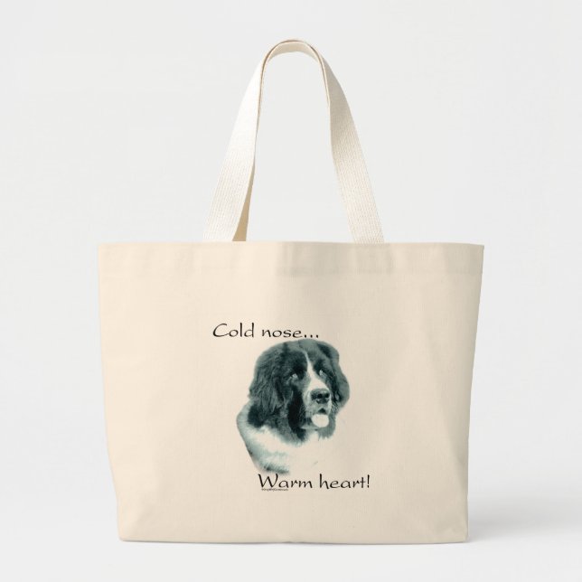 Newfoundland Cold Nose Warm Heart Large Tote Bag (Front)