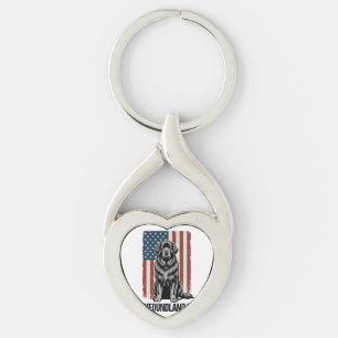 Newfoundland Dad Patriotic Dog Vintage Key Ring