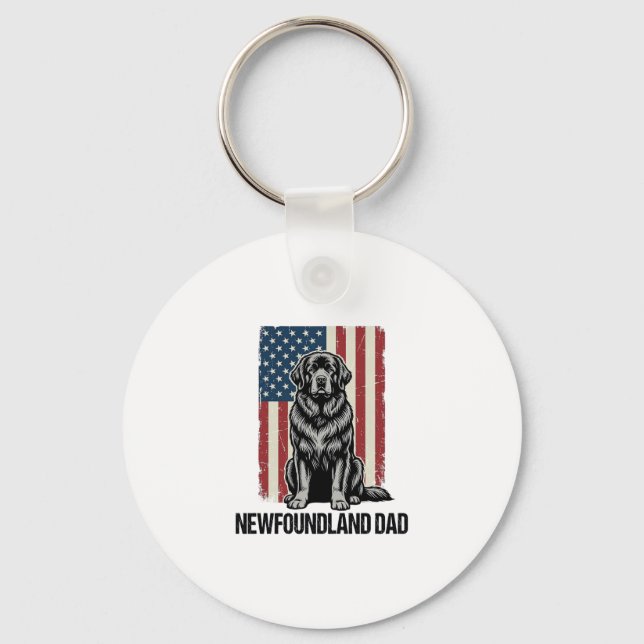 Newfoundland Dad Patriotic Dog Vintage Key Ring (Front)