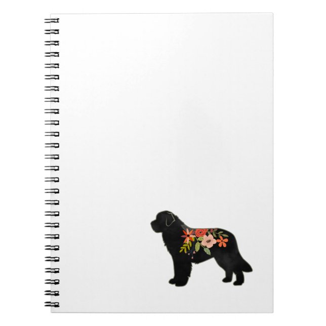 Newfoundland Dog Breed Boho Floral Silhouette Notebook (Front)