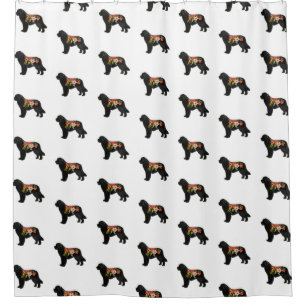 Newfoundland Dog Breed Boho Floral Silhouette Shower Curtain