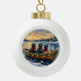 Newfoundland Dog Christmas Boat Holiday Ceramic Ball Christmas Ornament