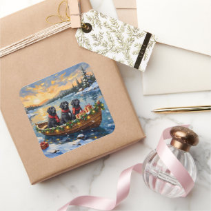 Newfoundland Dog Christmas Boat Holiday Square Sticker