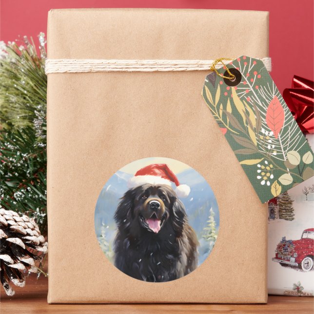 Newfoundland dog Christmas Classic Round Sticker (Holiday)