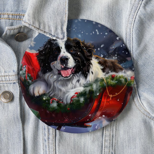Newfoundland Dog Christmas Festive 6 Cm Round Badge (In Situ)