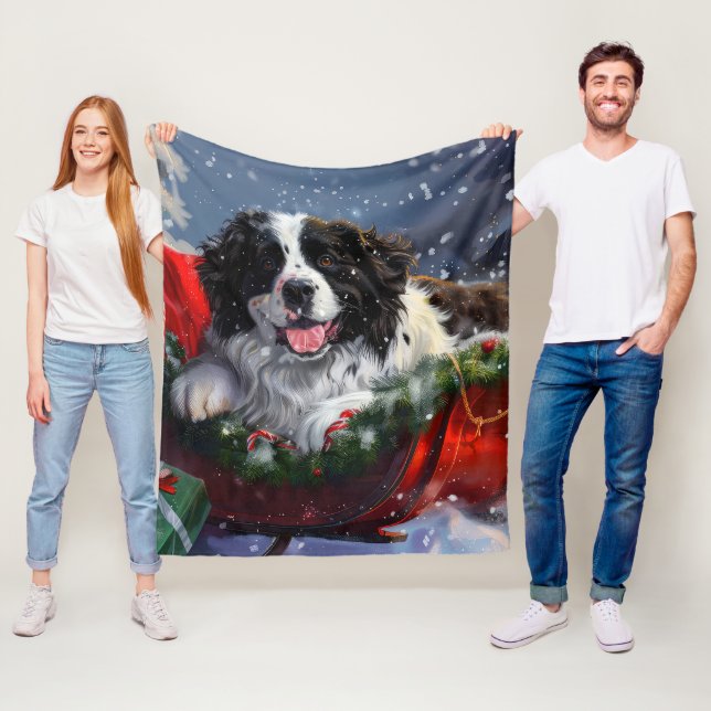 Newfoundland Dog Christmas Festive Fleece Blanket (In Situ)