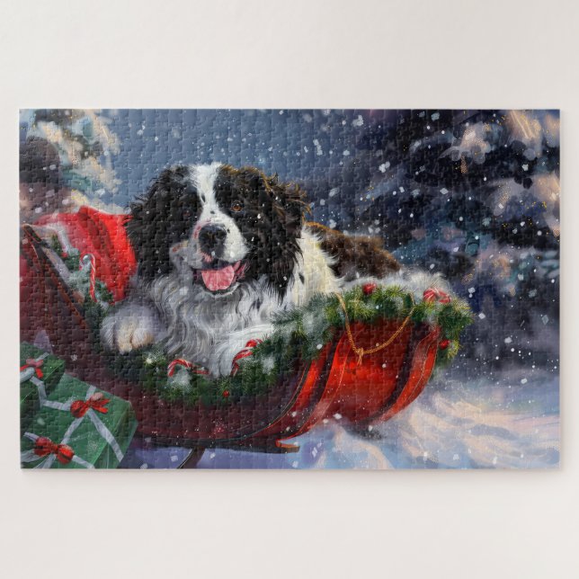Newfoundland Dog Christmas Festive Jigsaw Puzzle (Horizontal)