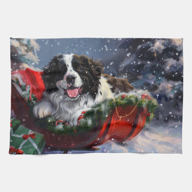Newfoundland Dog Christmas Festive Tea Towel (Horizontal)