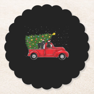 Newfoundland dog christmas on red car truck gift paper coaster
