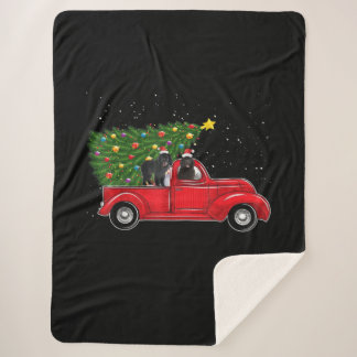 Newfoundland dog christmas on red car truck gift sherpa blanket