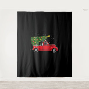 Newfoundland dog christmas on red car truck gift tapestry