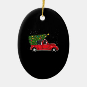 Newfoundland Dog Christmas On Red Car Truck Xmas Ceramic Tree Decoration